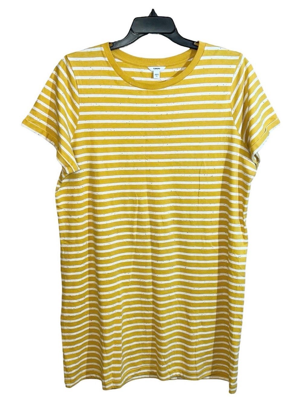 Sonoma Short Sleeve Striped T-Shirt Dress Women’s XL Yellow White Stripes